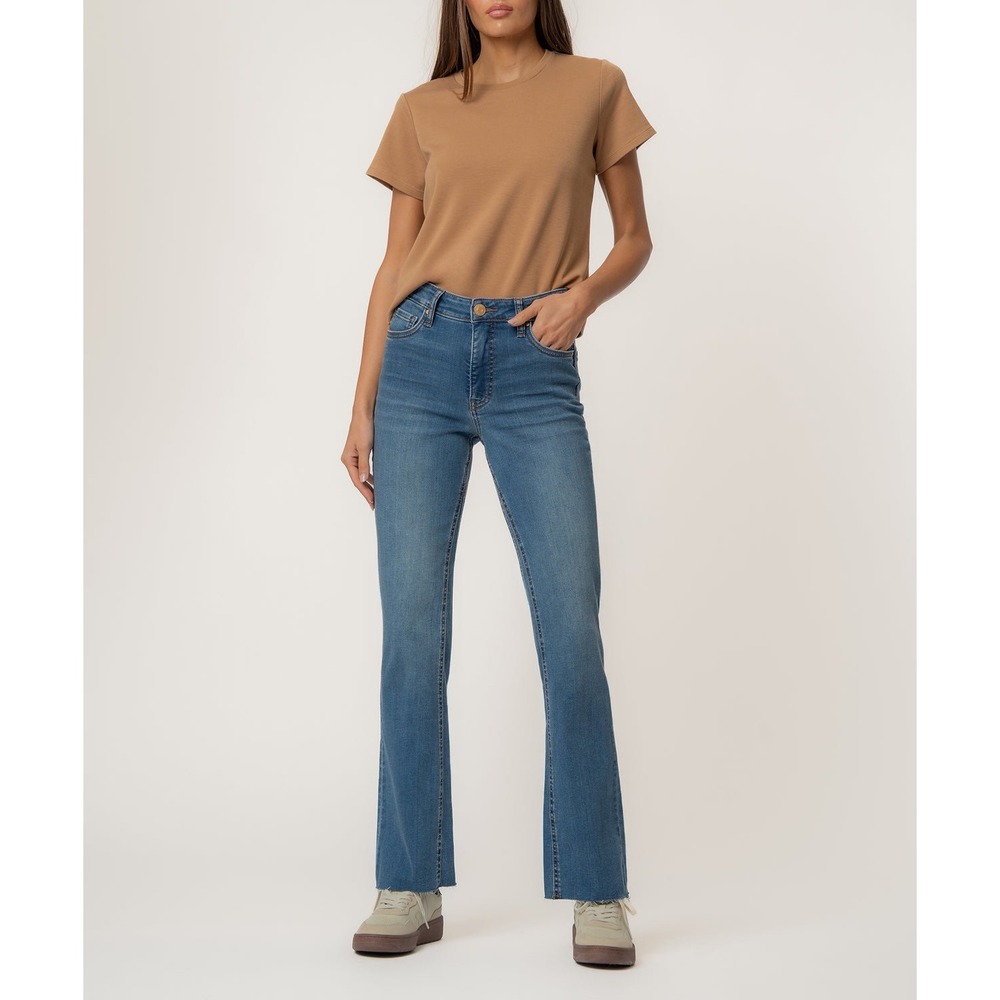 Kut from the Kloth Kelly High Rise Fab Ab Kick Flare Jeans Medium Wash Size 00